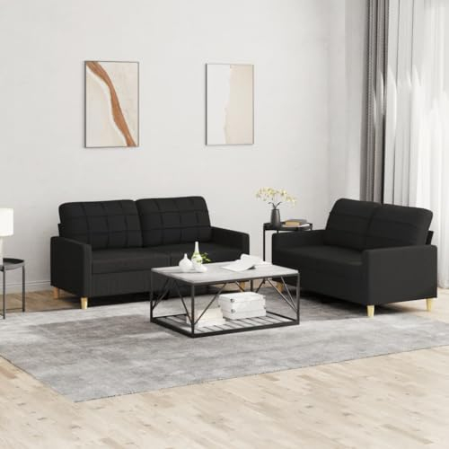 Gecheer 2-TLG.Sofagarnitur Couch Sofa Set Polstergarnitur Loungesofa Polstersofa Sofa Couchgarnitur Sitzmöbel Wohnzimmersofa Sessel Couch Designsofa Gartensofa mit Kissen Schwarz Stoff-158