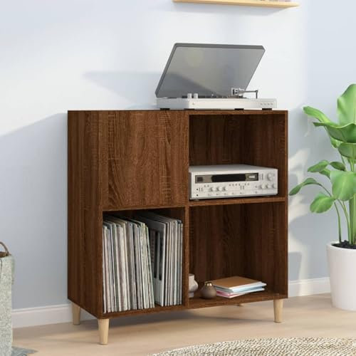 IKAYAA Mueble de Discos de Madera 84,5x38x89 cm, Tocadiscos de Vinilo Stand, Estanteria CD, Mueble Tocadiscos, Mueble para Discos, Mueble para Vinilos, Marrón Roble