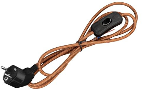 FSLiving 2-adrige Textilkabel, Lampenkabel mit 1.8 meter Länge,Ein/Aus-Schalter und Stecker,Geflochtenes Kabel für Ventilator, Lampe, eine nacht lampe,Braun
