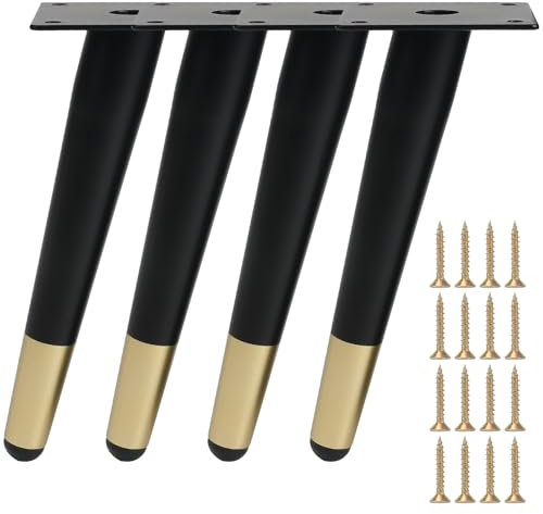 Minnhua 4PCS 20cm Metal Oblique Furniture Legs Black Gold Table Legs Non-Slip Silent Furniture Feet Furniture Replacement Support Feet for Cabinets Chairs Shelves Sofas Table Cupboard Couch Bed DIY