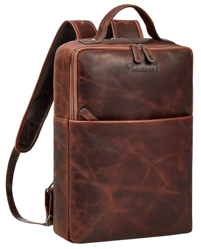 STILORD 'Noé' Zaino Elegante in Cuoio per Ufficio e Università - Porta PC 14 Pollici, Lavoro, Uomo e Donna - Pelle Genuina, Colore:ambra - cognac