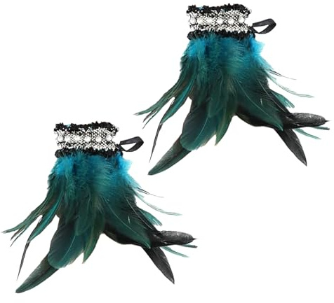 Lufdegim 1 Paar Damen Manschetten Feder Kostüme Gothic Feder Manschetten Hand, Kostüm zubehör Federarmband für Karneval Faschingsball Halloween Maskeraden Cosplay