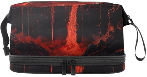 Lava Magma Area Doppelschichtige Kosmetiktasche für Frauen und Mädchen, Reise-Kulturbeutel, Make-up, praktische Tasche, Organizer-Tasche mit Pinselfach, multi, 27x15x14 cm/10.6x5.9x5.5 in,