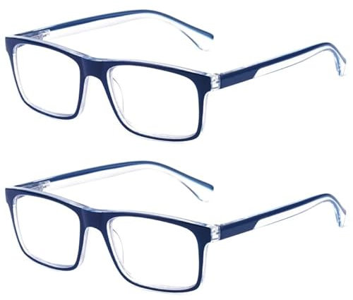 Missfive Premium-Lesebrille für Männer, 2 Pack Fashion Blue Light Blocking Readers, Sturdy Spring Hinge Eyeglasses, Durable Computer Eyewear, Light Full Frame Glasses, Anti UV, 2,5x