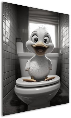 DRO Design Ente – 30x40 cm – Lustiges Schwarz-Weiß Wandbild für WC & Badezimmer – Humorvolle Baby-Tier Kunst für Gäste-WC - Moderne Wandkunst mit Humor, Wanddeko für Toilette