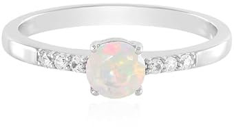 Cavill Äthiopischer Welo-Opal & Zirkon Ring, 925er Sterlingsilber, Platinveredelt, 0,625 ct, Funkelnder Opal Schmuck, Zeitloser Damenring