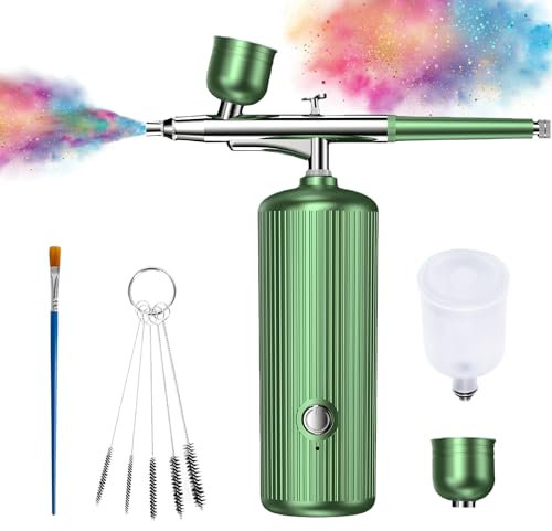 DSXVJHD Portable Airbrush Kit, Rechargeable Airbrush Compressor, High-Pressure Cordless Paint Sprayer with 0.3mm Nozzle and Cleaning Brush for Model Painting Makeup Barber Nail Art Cake Decor