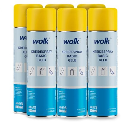 wolk 6x 500 ml Kreidespray Gelb - Markierungsspray Abwaschbar | Sprühkreide Gelb für Rasen, Asphalt und Sportplatz - Kreidefarbe Spray Bodenmarkierungsspray