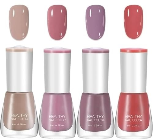 Nude Nail Polish Set - Quick Dry, Long Lasting Light Brown, Pink, Red, Purple Shades - Water Based For DIY Art - Women's Nail Varnish Kit