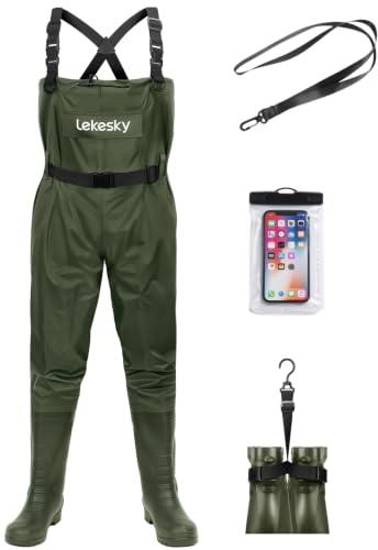 Lekesky 100% Waterproof Fly Fishing Chest Waders with Boots for Men Women, 2-Ply Nylon/PVC Gardening Overalls for Pond Maintenance, Brook Clearance, Wading Work