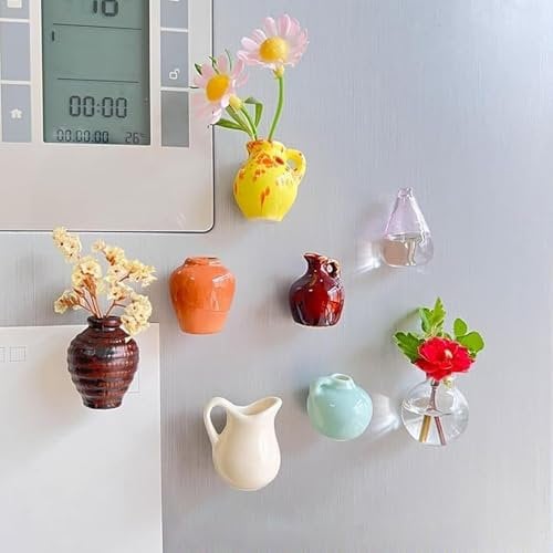 8Pcs Miniature Resin Vase Fridge Magnets, Funny 3D Plant Vases, Tiny Flower Pot, Refrigerator Magnets For Home Kitchen Offices Decoration