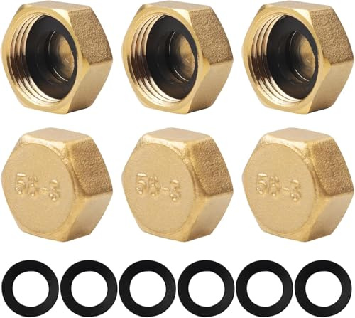 6Pcs Durable Brass Blanking Caps, Plumbing Solutions, Hex Brass Female Blanking Stop Cap(3/4 inch), Blanking Nut Caps for Washing Machine Radiator Valve faucets Tap