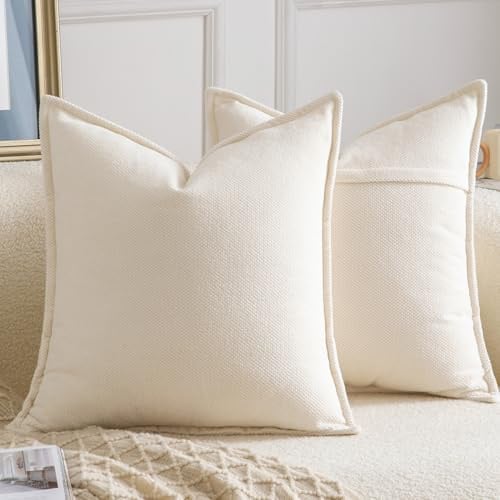 Madizz 2er Set Chenille Dekorativ Crème Kissenbezüge Weiche neutrale Wurfkissen für Sofa Boho Akzent Zierkissenbezüge für Schlafzimmer Wohnzimmer Modernes Zuhause Dekor 40x40 cm
