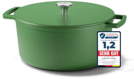 Cook&Pan Dutch Oven Gusseisen Topf Brot Backen 4L - PFAS & Teflon-frei | [Greenshield] Antihaft - Ideal als Brotbacktopf, Bräter mit Deckel & Schmortopf (24cm) - Ofen- & Spühlmaschinenfest - Grün