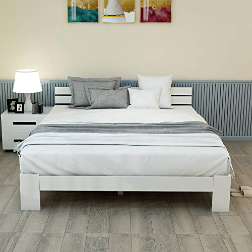 Doppelbett aus Massivholz, 140 x 200 cm, mit Kopfteil und Lattenrost, Kiefer natur (ohne Matratze)
