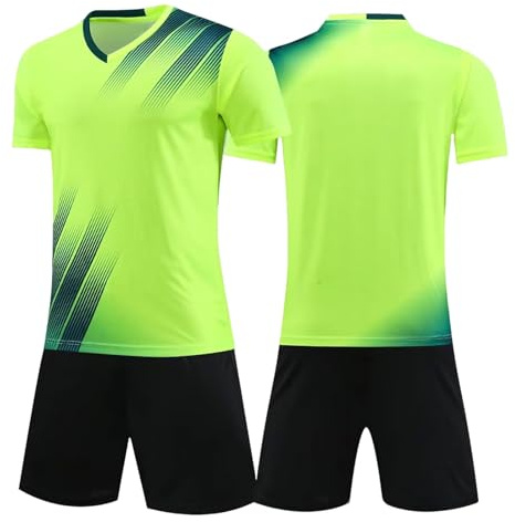 Keyck Barn fotbollskit pojkar fotbollströja set snabbtorkande andningsbara gymshorts och t-shirt set nät sportkläder för skola PE träning löpning barn 7-13 år