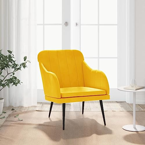 QZZCED Sessel aus Samt, gelb, gepolstert, mit Hocker für Entspannung und Komfort, 63 x 76 x 80 cm