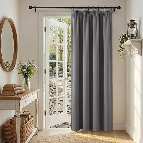 KGORGE Rideau Gris Occultant 140x240 Isolant Thermique Intérieur | Galon Fronceur, 1 Panneau, Rideaux Opaques, Anti Froid et Chaleur, Anti UV, pour Porte Fenêtre Salon Chambre Adulte Enfant