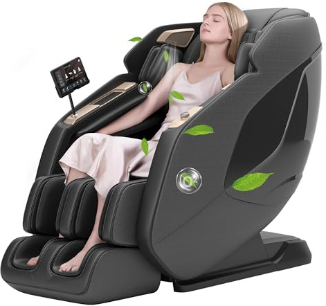 Real Relax 4D-Massagesessel,Ganzkörper-Shiatsu-Massage-Stuhl,Massageliege mit SL-Track,Yoga-Stretching,UI-Touchscreen,Fußrollen,Heizung,PS5200,Schwarz