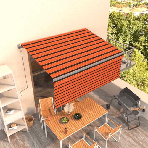 Terrassen Markisen, Markise Automatisch Einziehbar mit Volant 3, 5x2, 5m Orange Braun Balkon Schirm für Fenster Terrasse Balkon, Balkonmarkise