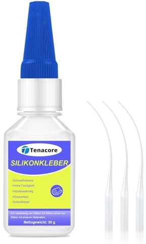 Tenacore Silikonkleber 30 g, transparent, für Silikonkautschuk | Mit 3 Präzisionspipetten für kontrolliertes Auftragen; für Silikonreparaturen, Puppen, Modelle und Bastelarbeiten