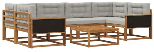vidaXL Outdoor-Sofagarnitur mit Kissen 7 pcs Natur und Hellgrau, Moderner Gartensofa, Outdoor-Sitzgruppe für Patio-Relax, Lounge-Set aus Akazie, ideal für Pool und Garten