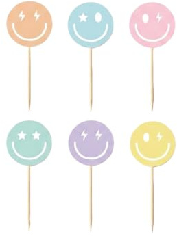 36 Stück muffin deko,smiley cupcake förmchen,piekser kinder,muffins toppertoppers,adopt birthday pendant,caketopper,geburtstagsdeko,kuchendekoration,kuchenstecker,torten picker topper (Farbe)