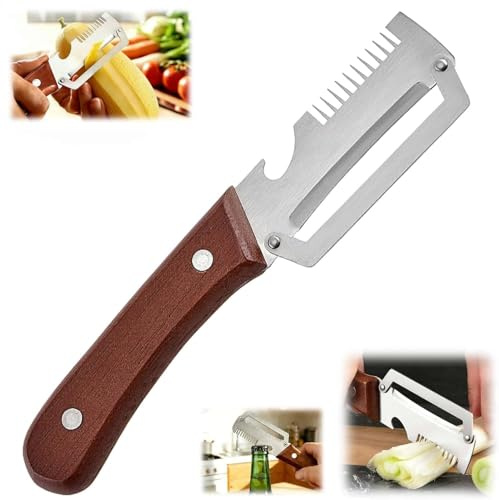 2026 Éplucheur Légumes Multifonction 3-en-1 – Coupe-Julienne et Décapsuleur Intégrés, Outil Ergonomique pour Pommes de Terre, Carottes, Pommes et Kiwis (1 Pc)