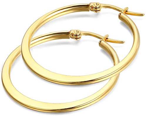 JewelryWe Große Creolen Ohrringe Damen: 24 mm Gold Edelstahl Flache Runde Kreis Huggie Creolen Hängnde Ohrringe Ohrstecker Ohrhänger Mode Schmuck Geschenk für Frauen Mädchen