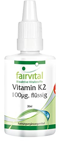 Fairvital | Vitamina K2 100mcg liquida - per 3 mesi - VEGAN - 30ml - menaquinone da natto - all-trans MK-7