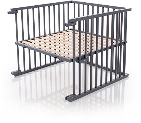 babybay Kinderbett Umbausatz für Beistellbetten stufenlos verstellbar passend für Modell Maxi und Boxspring / Babybett Größe: 140 cm x 89 cm aus massivem Buchenholz (schiefergrau lackiert)