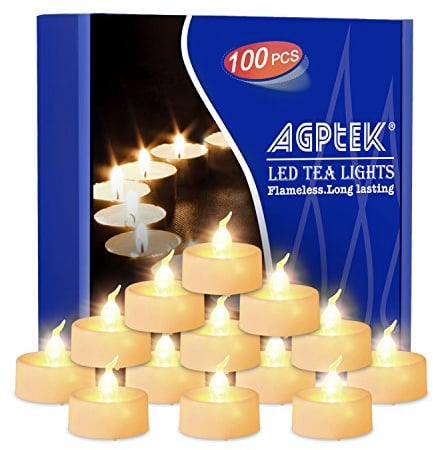 AGPTEK 100 PCS Battery Operated No Flicker Steady Flameless Led Candle Tea Lights, Batteries Included, Electric Fake Candles for Wedding Party- Warm White