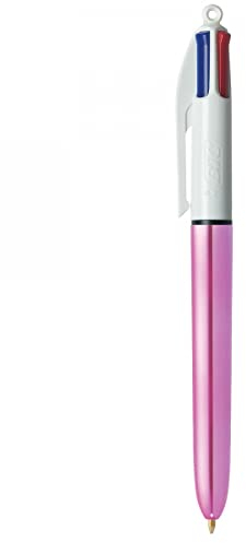 BIC 1 Kugelschreiber 4 Farben Shine, Gehäuse Weiß / Rosa Metallic, 4 klassische Farben