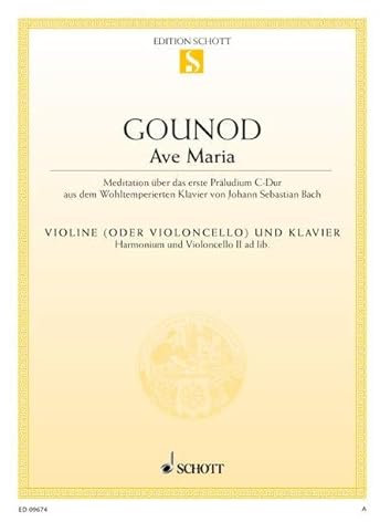 Ave Maria - Vl(Vc)/Po: Meditation about the first Prelude C major from The Well-Tempered Clavier by J.S. Bach. violin (cello) and piano; harmonium and cello II ad. lib..