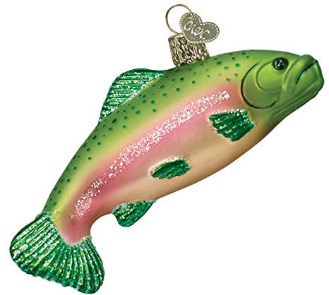 Old World Christmas Rainbow Trout Glass Blown Ornament for Christmas Tree, Handcrafted Holiday Decoration, Lake Fish Collection