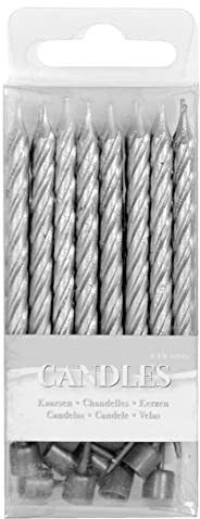 Folat 22904 Silberne Kerzen mit Halter - 16 Stück, Silber