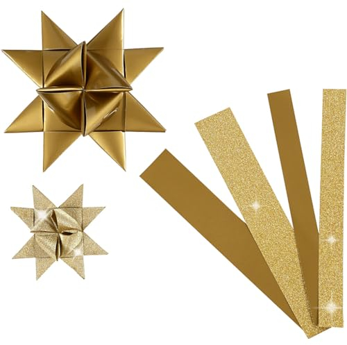 Papiersternstreifen B: 15+25 mm, T: 6,5+11,5 cm, gold, glitzernd und lackiert, 40 Stück, L: 44+86 cm