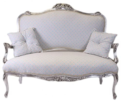Casa Padrino Barock Weiss-Blau Muster/Silber - Italienischer Stil - Barock Möbel