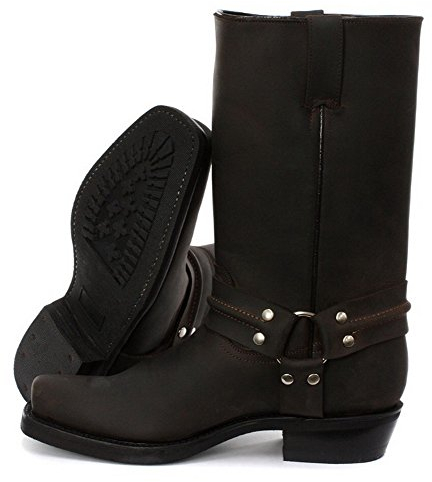 Grinders Renegade Hi Unisex Stivali di Pelle Marrone da Cowboy Motociclisti Occidentali Stivali Alti 40