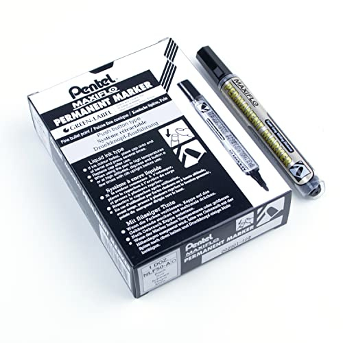 Pentel MWL5S 12 Stück Permanentmarker mm mittlere Rundspitze, Noire