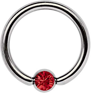 Ohrpiercing Titan Piercing Ring 1,2 x 10 mm mit Zirkonia Kugel in rot