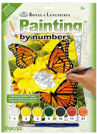 Royal Brush Junior Small Paint by Number Kit 8.75 x 11.75-inch, Majestic Monarchs