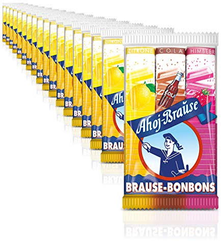 Ahoj-Brause Brause-Bonbon-Stangen – BrauseBonbons verpackt als Stange – 3 verschiedene Geschmacksrichtungen: Zitrone, Cola und Himbeere - 18er Pack (18 x 69 g)
