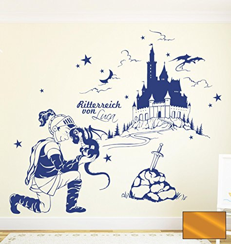 Wandtattoo Wandaufkleber Drachenhüter Ritter mit Namen M1614 - ausgewählte Farbe: *Kupfer* - ausgewählte Größe: *L - 102cm breit x 84cm hoch*