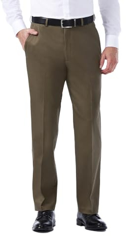Haggar mens Premium No Iron Khaki Classic Fit Expandable Waist Flat Front Pant, Toast, 38x32