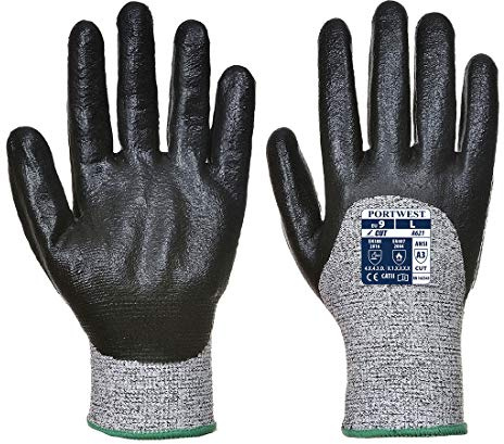 Portwest A621 Cut Resistant Grip 3/4 Nitrile Foam Glove Black, XX-Large