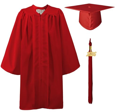 GraduationMall Matte Nursery Graduation Cap and Gown for Kids with 2026 Tassel Kindergarten Preschool Graduation Hat Red 27(107-114cm)