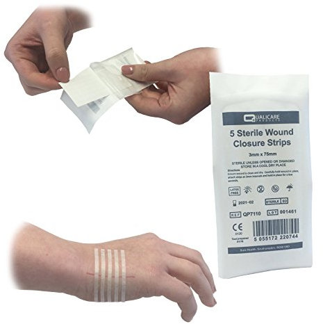125 STRIPS (25 PACKS) OF QUALICARE 3MM X 75MM ADHESIVE HYPO-ALLERGENIC STERILE SKIN SUTURES STITCH WOUND CLOSURE STRIPS