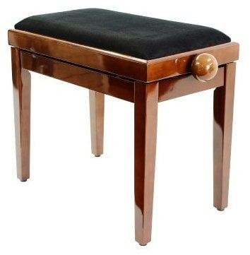 Legato Polished Walnut Piano Stool - Adjustable Height with Black Draylon Top