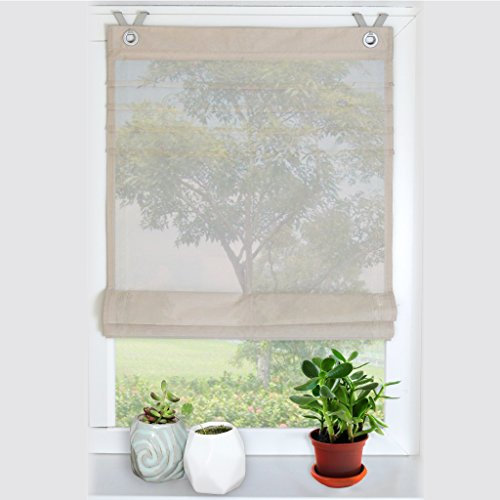 HongYa Raffrollo Voile Transparent Ösenrollo Gardine B*H 120 * 140cm Hellbraun